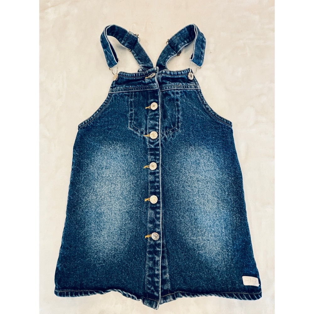 7 For All Mankind Girls Denim Overall Dress Blue Button Front Jumper Size 3